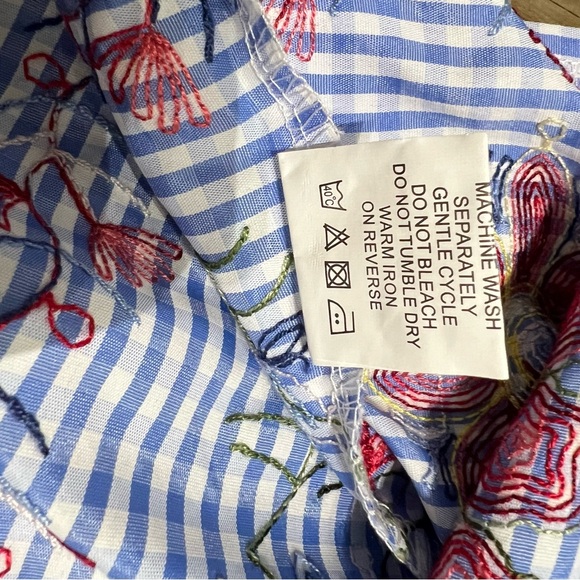 NWOT MAGIC Floral Embroidered Skirt Blue Checkered Garterized Waist Size XL - Picture 14 of 15